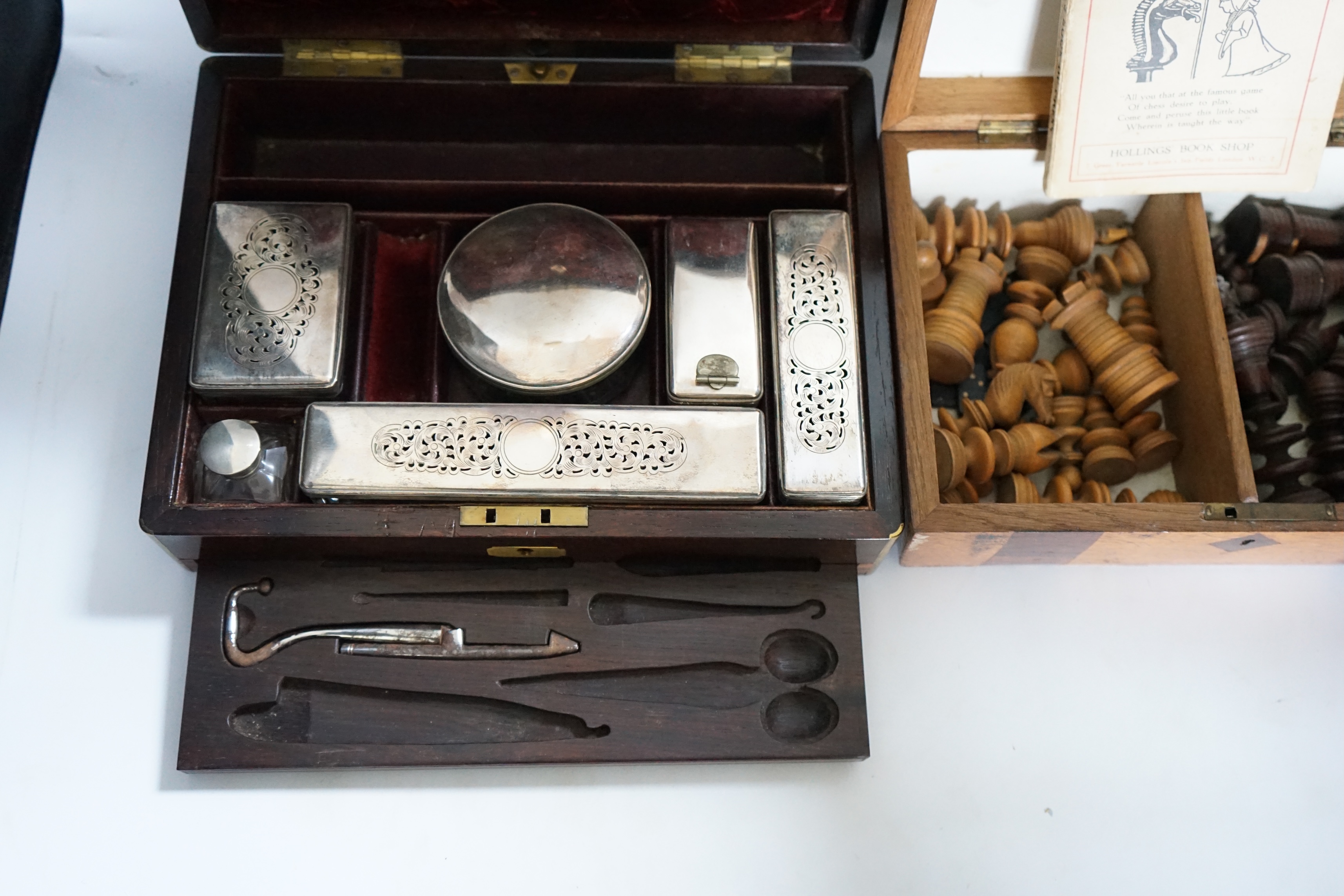 A Victorian brass bound rosewood toilet box